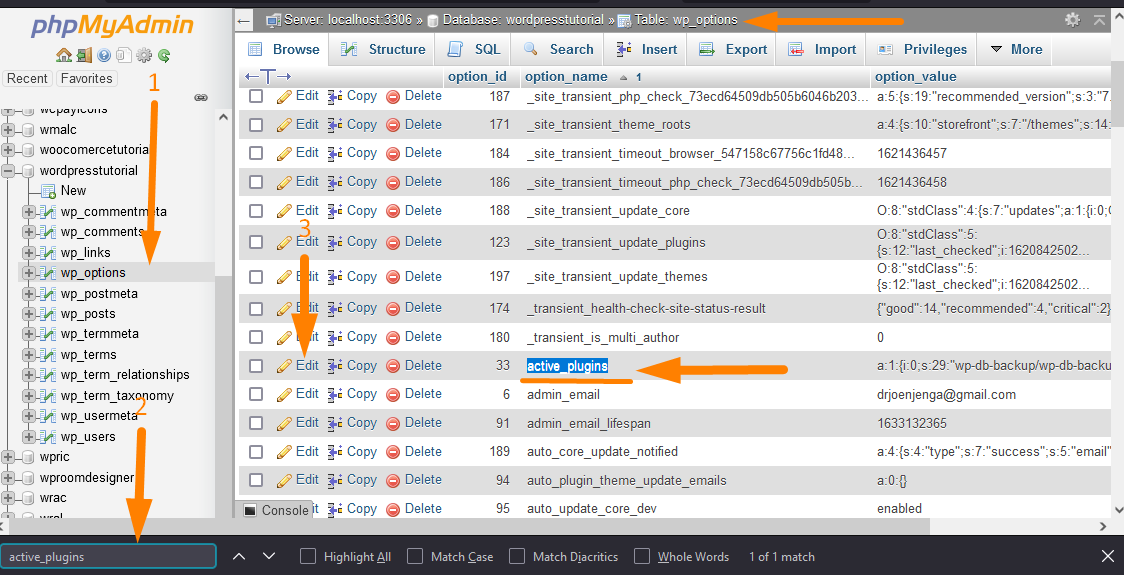 Désactiver tous les plugins WordPress sur la base de données WordPress