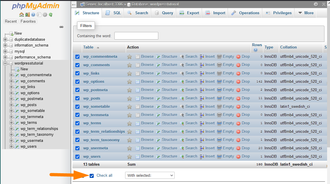 Optimisation de la base de données WordPress à l'aide de phpMyAdmin -1