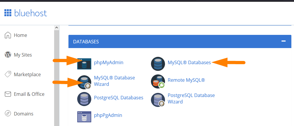 Emplacement de la base de données WordPress Bluehost