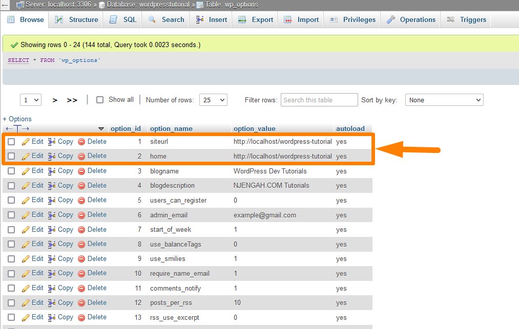WordPress Modifier l'URL dans la base de données -1