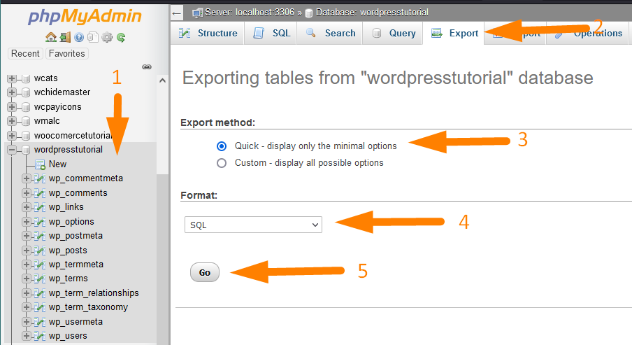 Exportation de base de données WordPress - Exportation