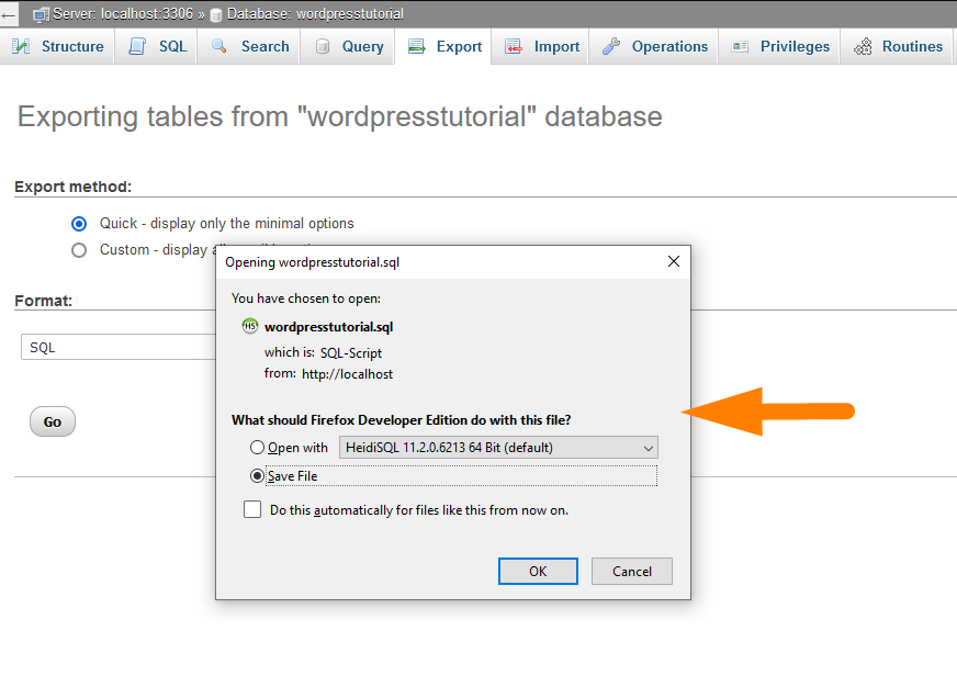 Exportation de base de données WordPress - Exportation -3