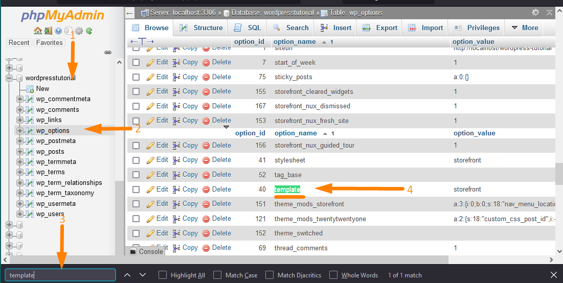 Changer le thème WordPress via phpMyAdmin