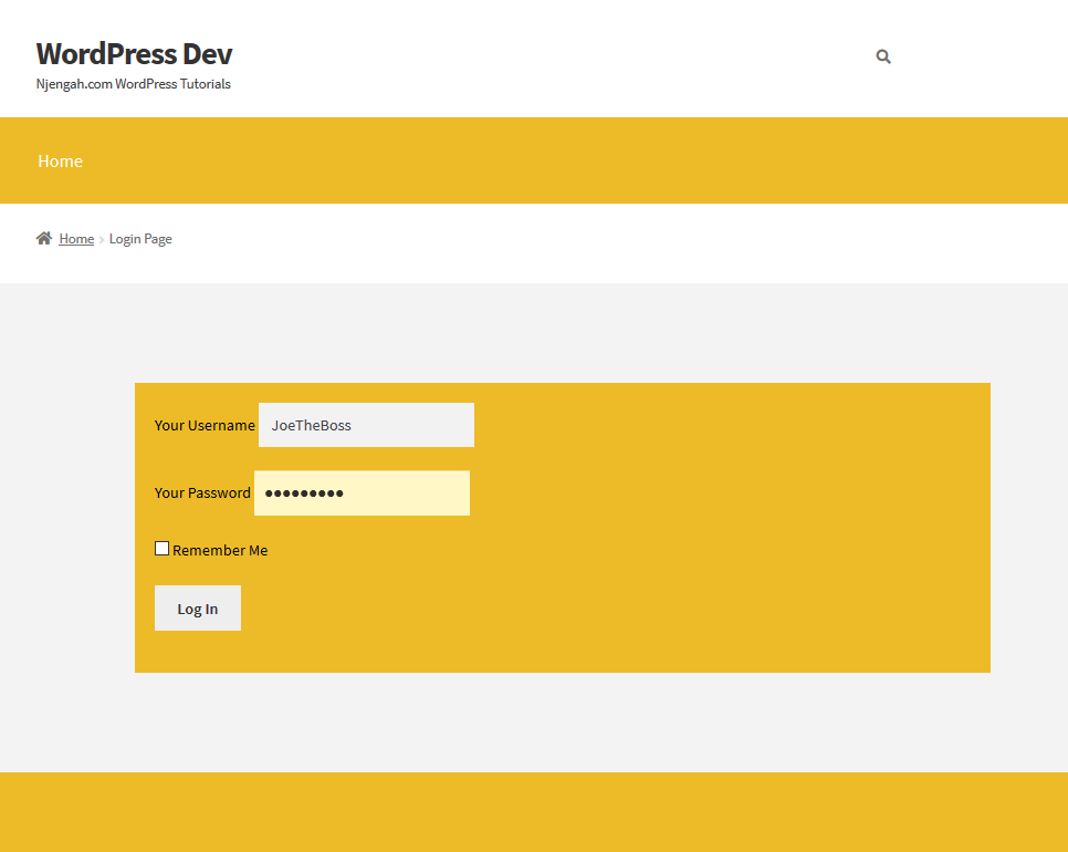 como criar modelo de página de login wordpress