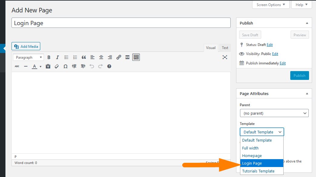 Criar página de login no WordPress sem modelo de página de login de plug-in