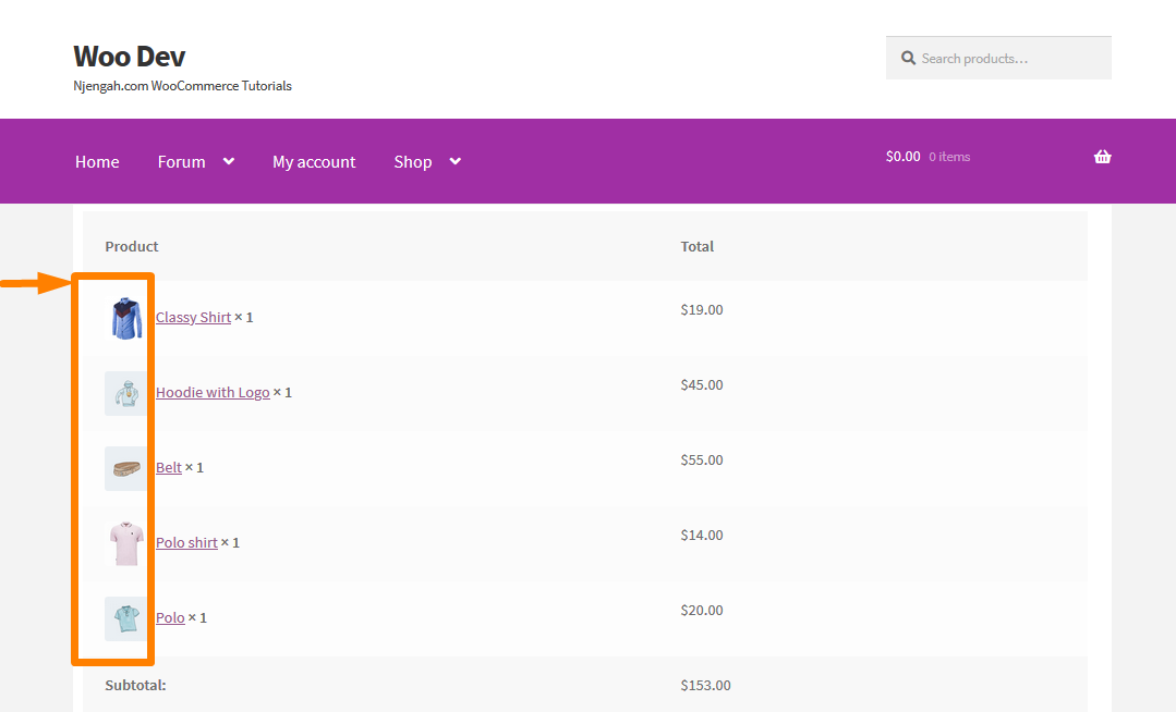 Dodaj obraz produktu Wynik strony kasy WooCommerce dla strony płatności zamówienia