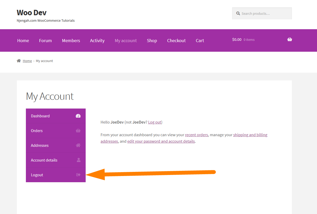 woocommerce เปลี่ยนเส้นทางหลังจากออกจากระบบ หน้าบัญชีของฉัน