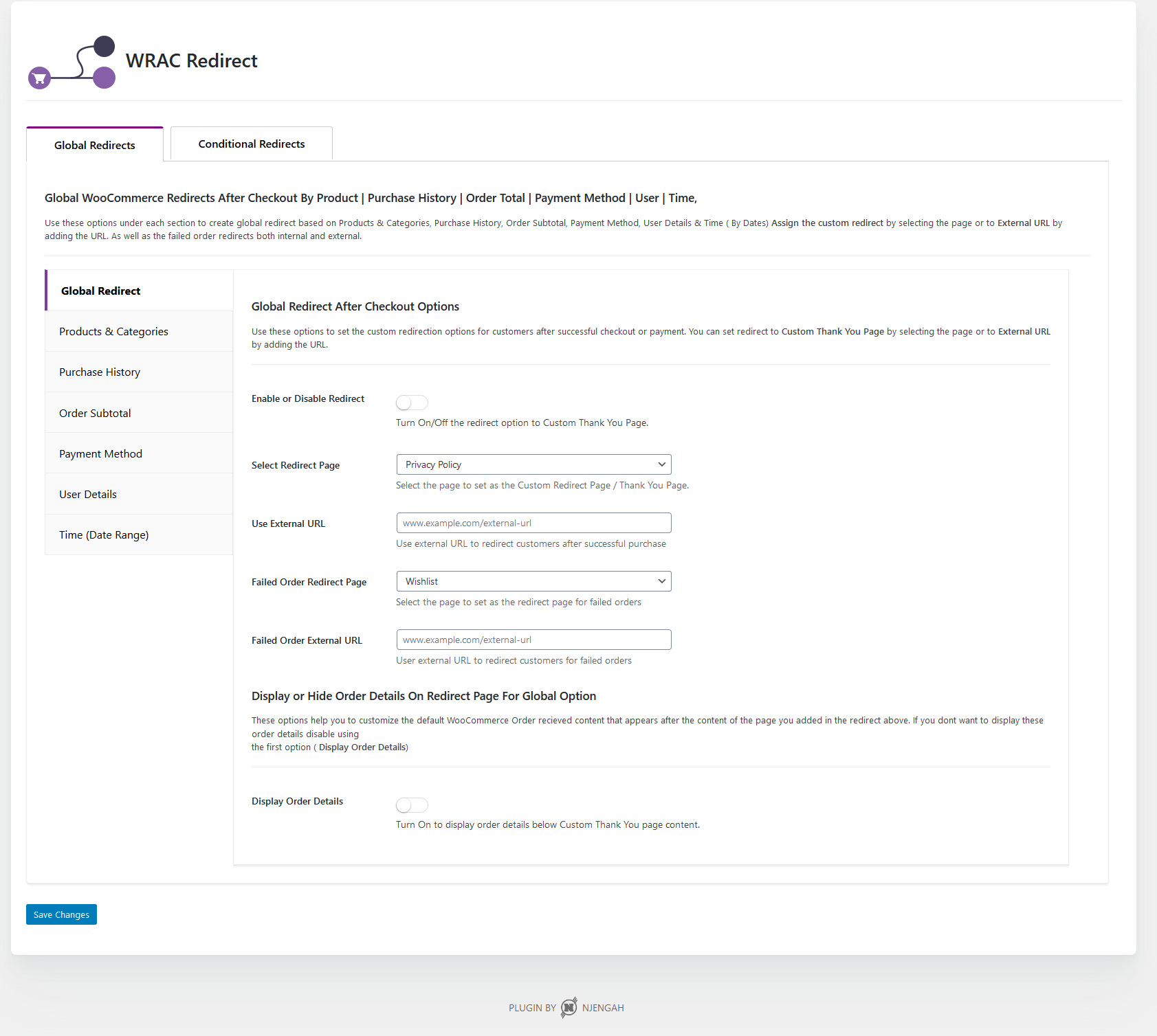 Woocommerce di reindirizzamento globale