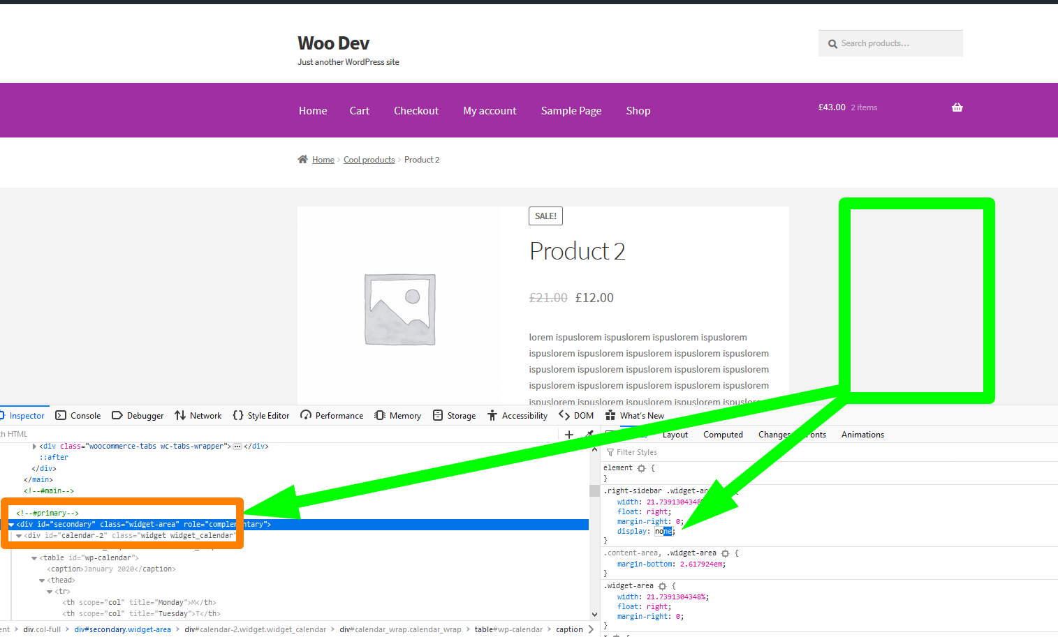 rimuovi la barra laterale dalla pagina del prodotto WooCommerce