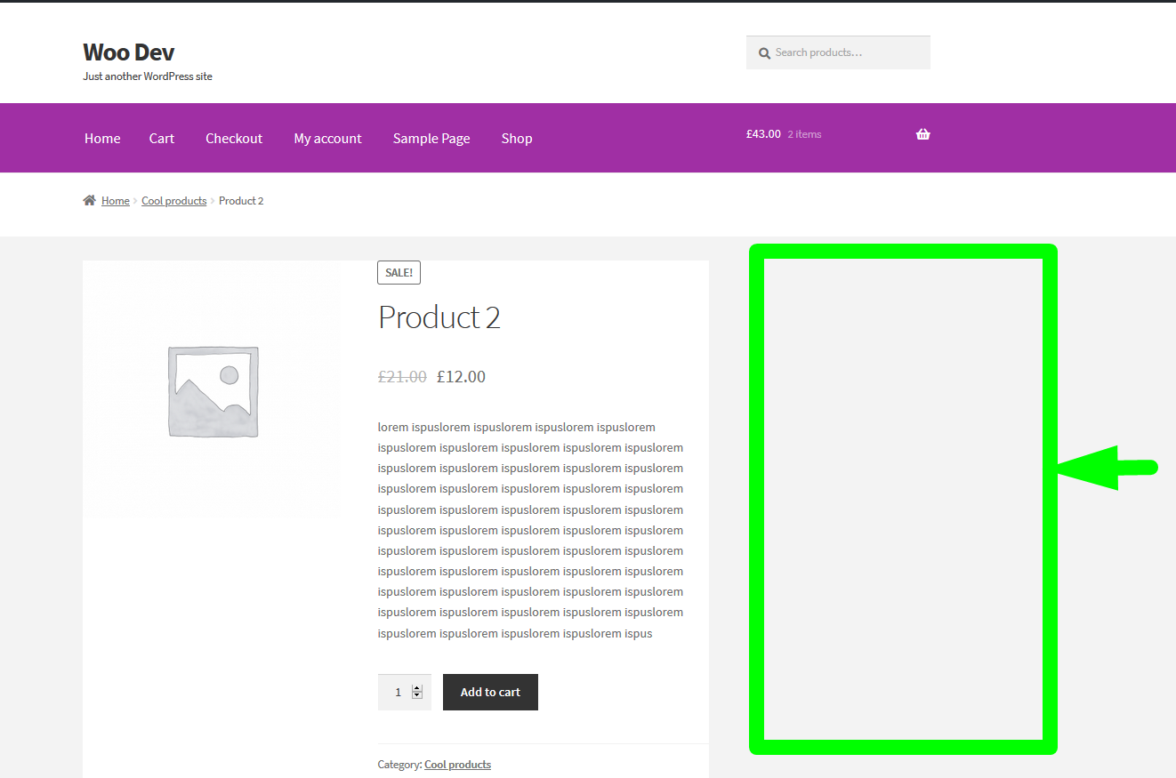 rimuovi la barra laterale dalla pagina del prodotto WooCommerce
