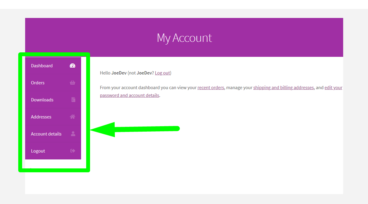 Passaggi su come aggiungere una nuova scheda nella pagina del mio account WooCommerce