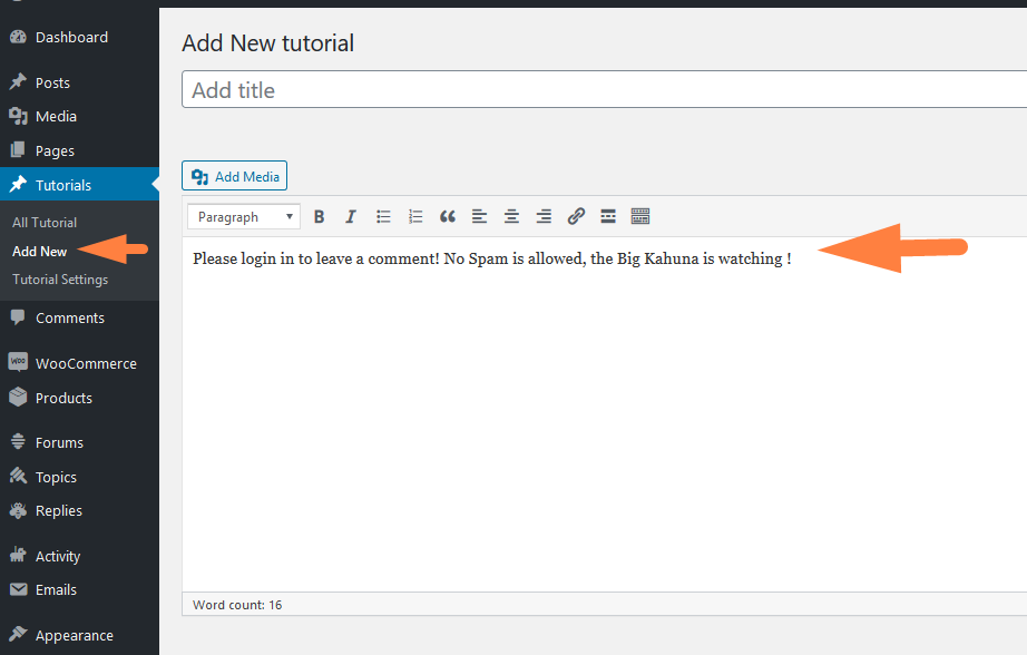 Aggiungi contenuto predefinito all'editor del tipo di post personalizzato