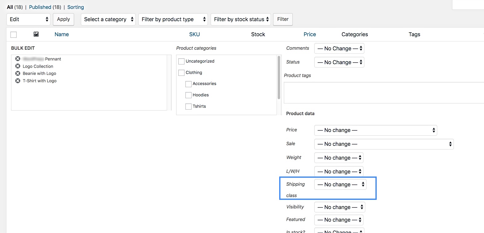 Edit Massal untuk Kelas Pengiriman