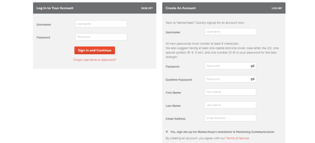 Namecheapアカウントを作成する