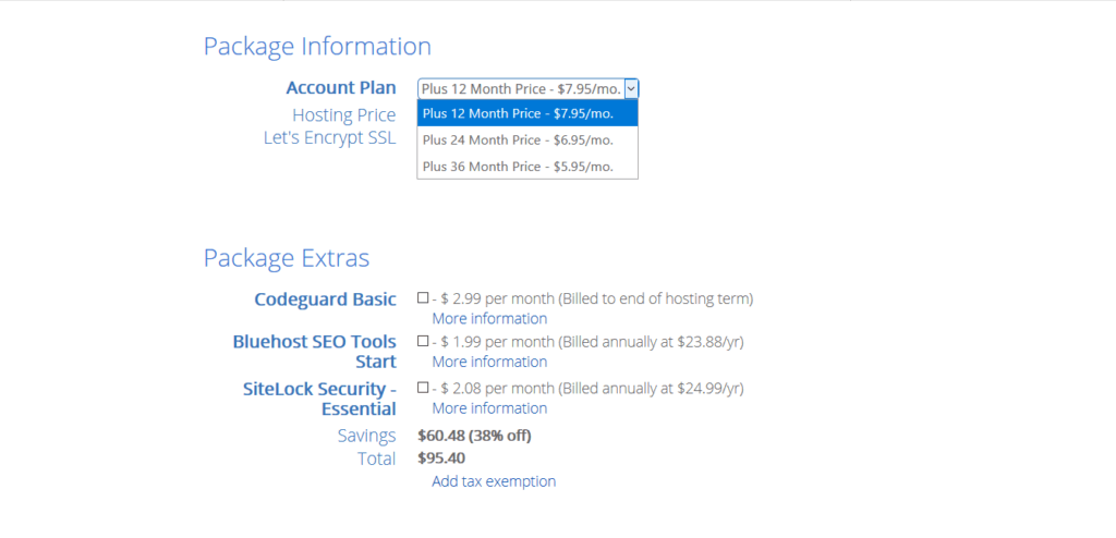 Bluehostホスティングプランの詳細