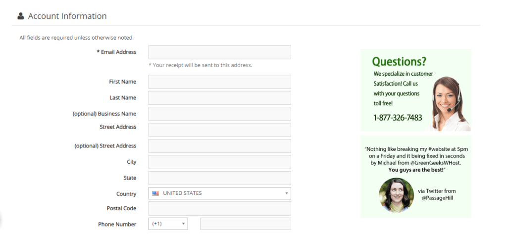 Greengeeks 註冊頁面