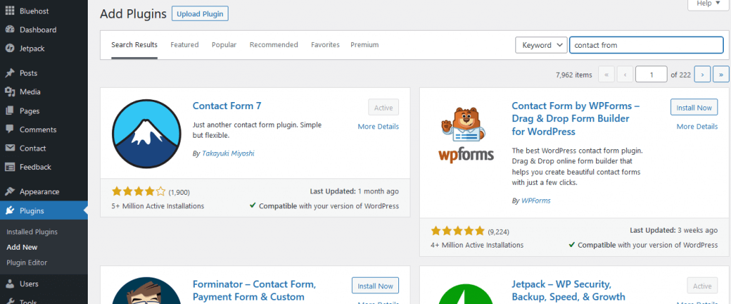 Installer le plugin Formulaire de contact 7