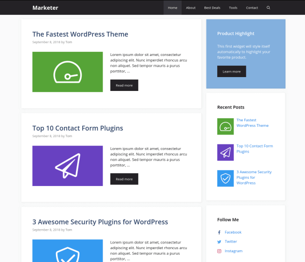 Thème de blog gratuit GeneratePress