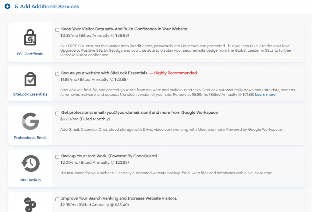 الخدمات الإضافية