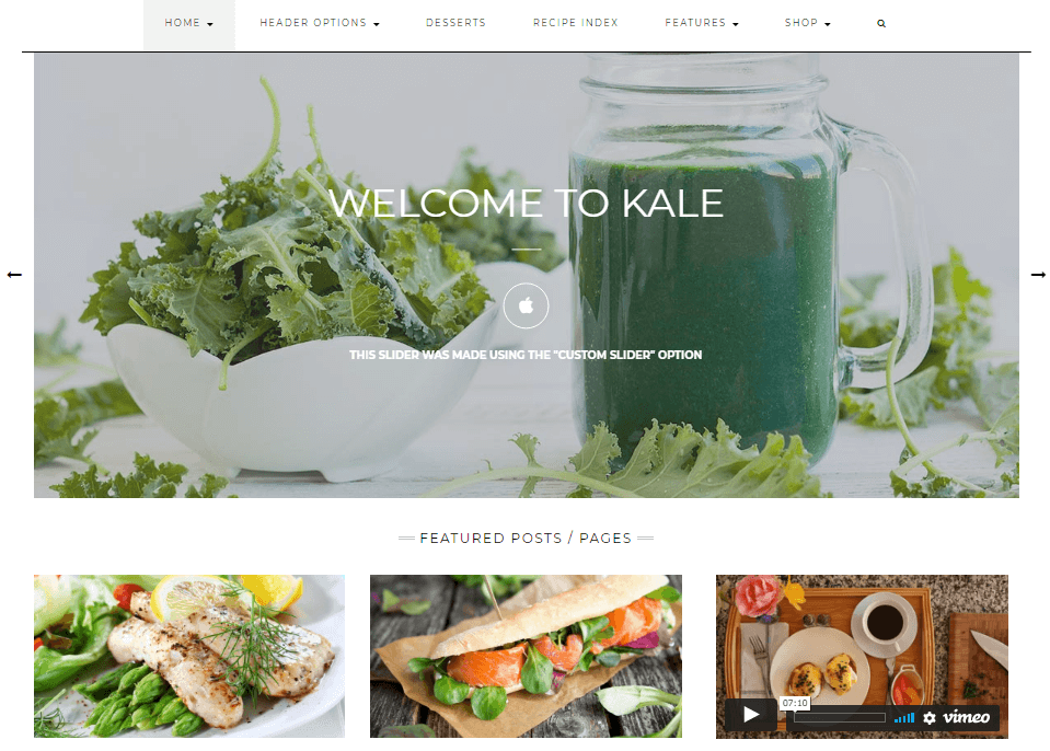 Kale - Il tema del blog di cibo perfetto