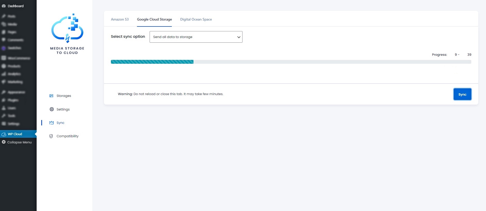 Progresul de sincronizare GCS
