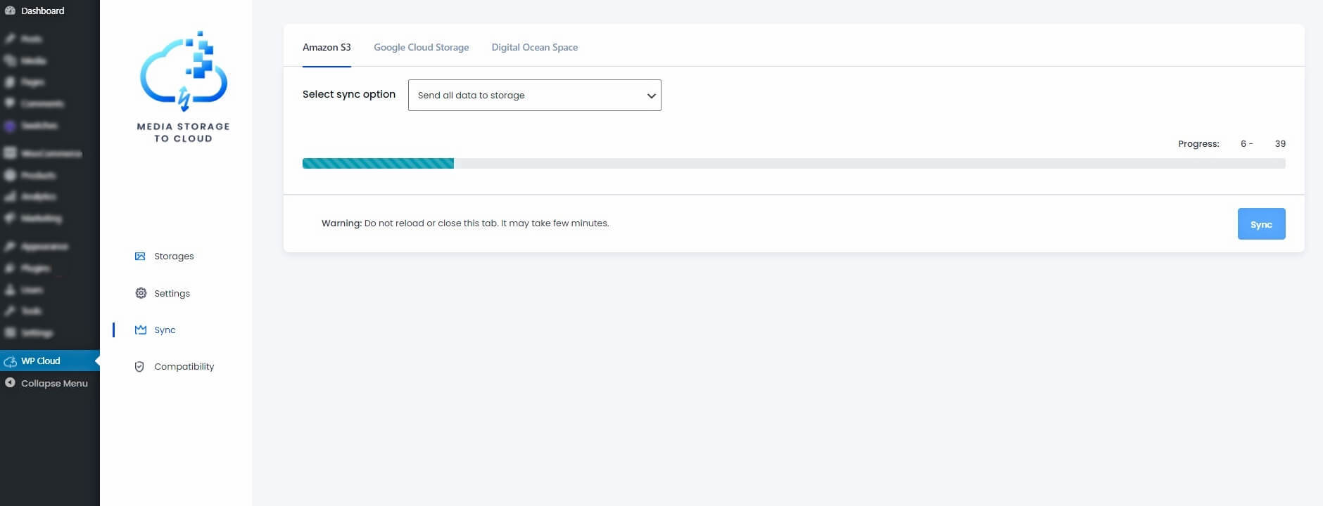Progresul de sincronizare AWS