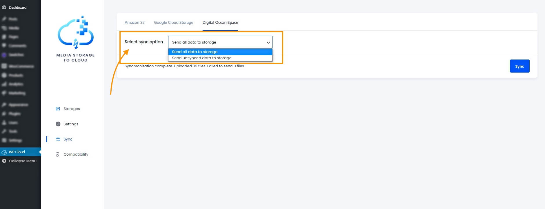 Opțiuni DigitalOcean Sync