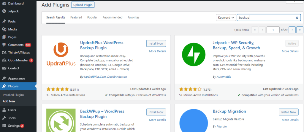 Aggiungi un nuovo plugin per WordPress