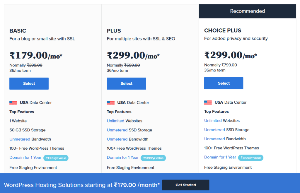 Piani di hosting WordPress Bluehost