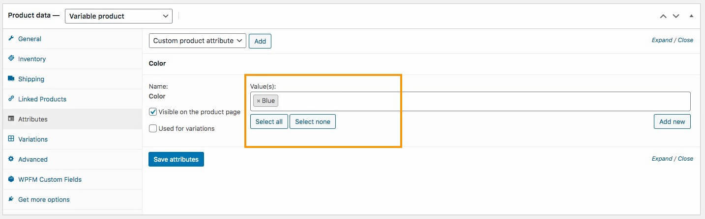 Termini di attributo per il colore