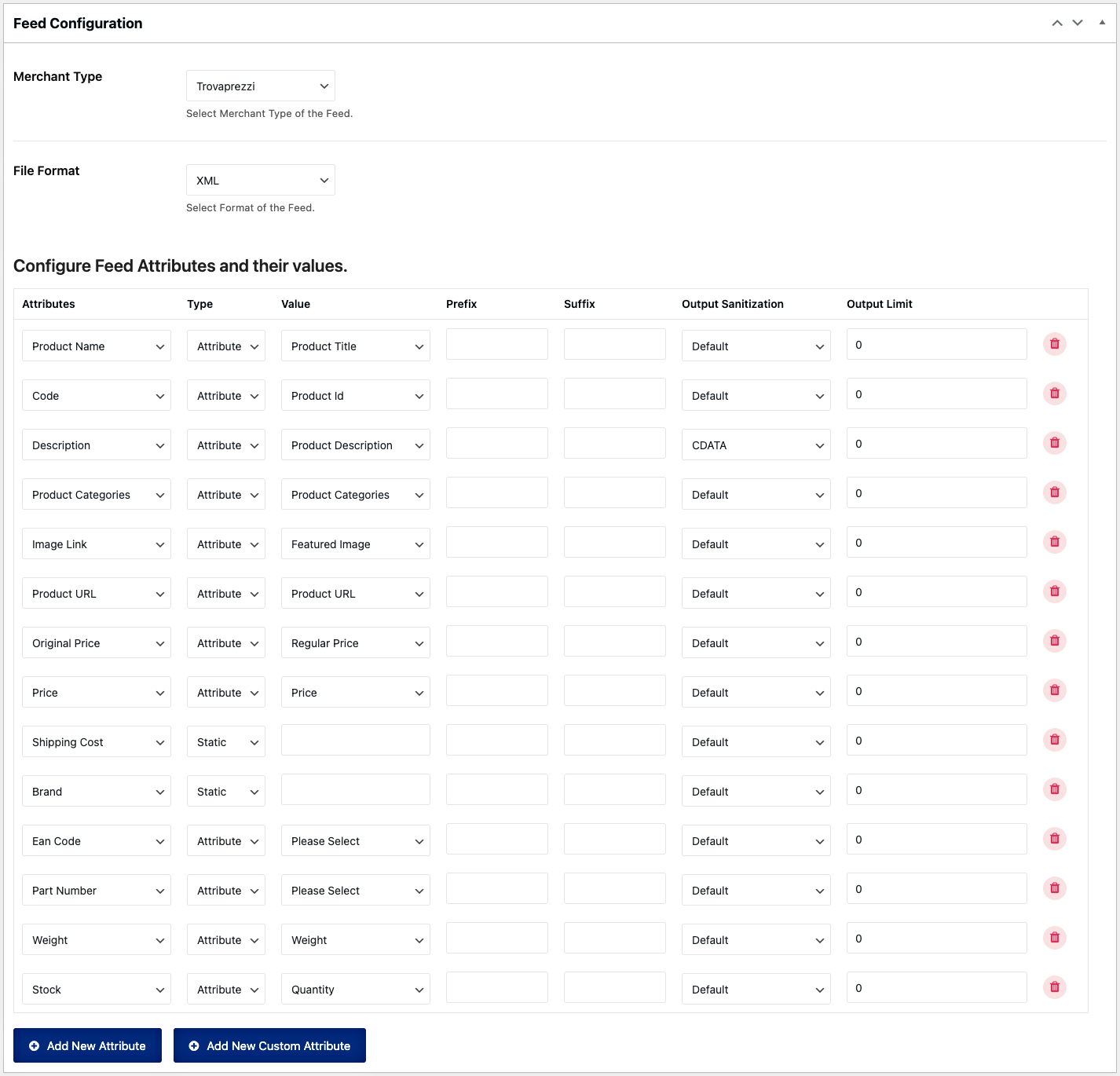 Trovaprezzi Semua Atribut yang Diperlukan