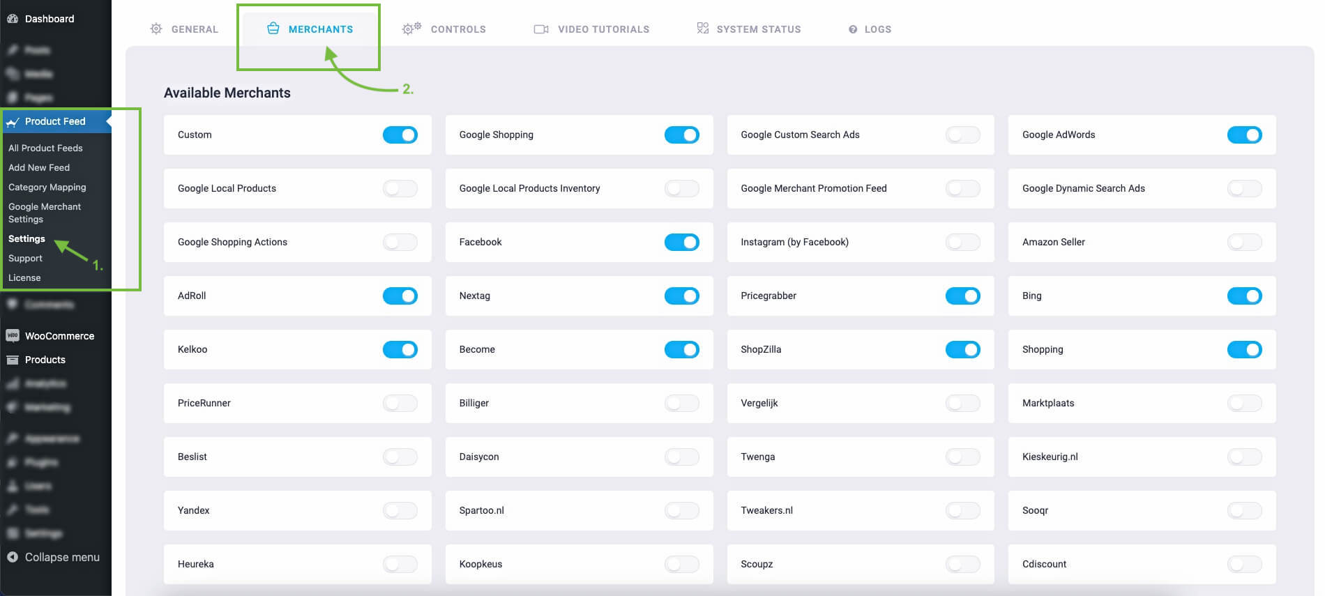 Umpan produk - Pengaturan - Pedagang