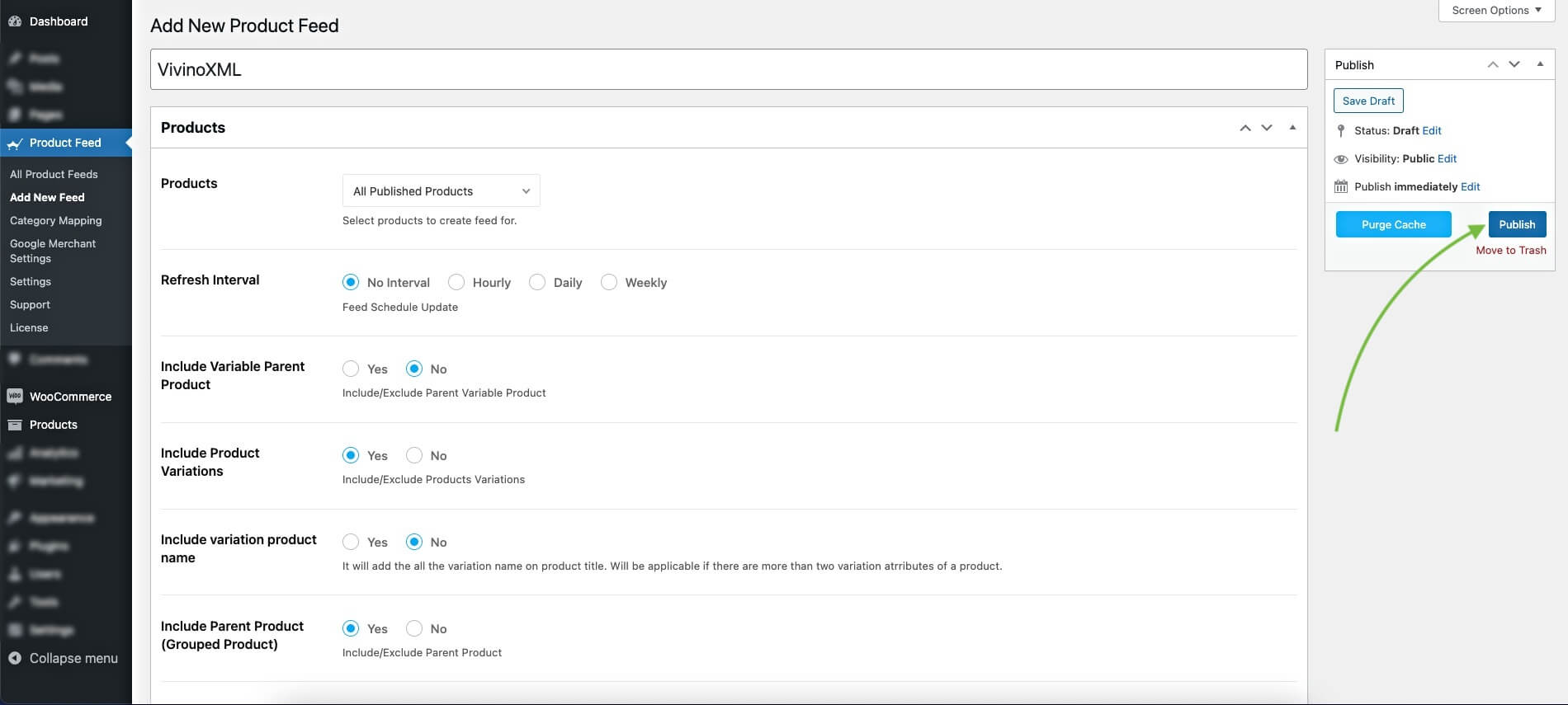 Publikasikan Umpan Vivino