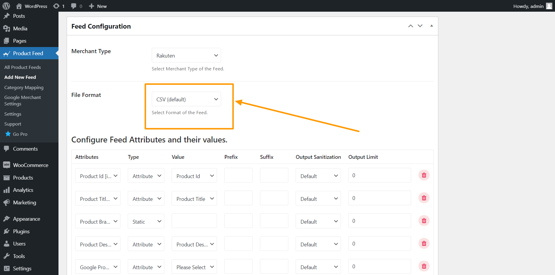 Product Feed Manager Rakuten Merchant Feed Format CSV
