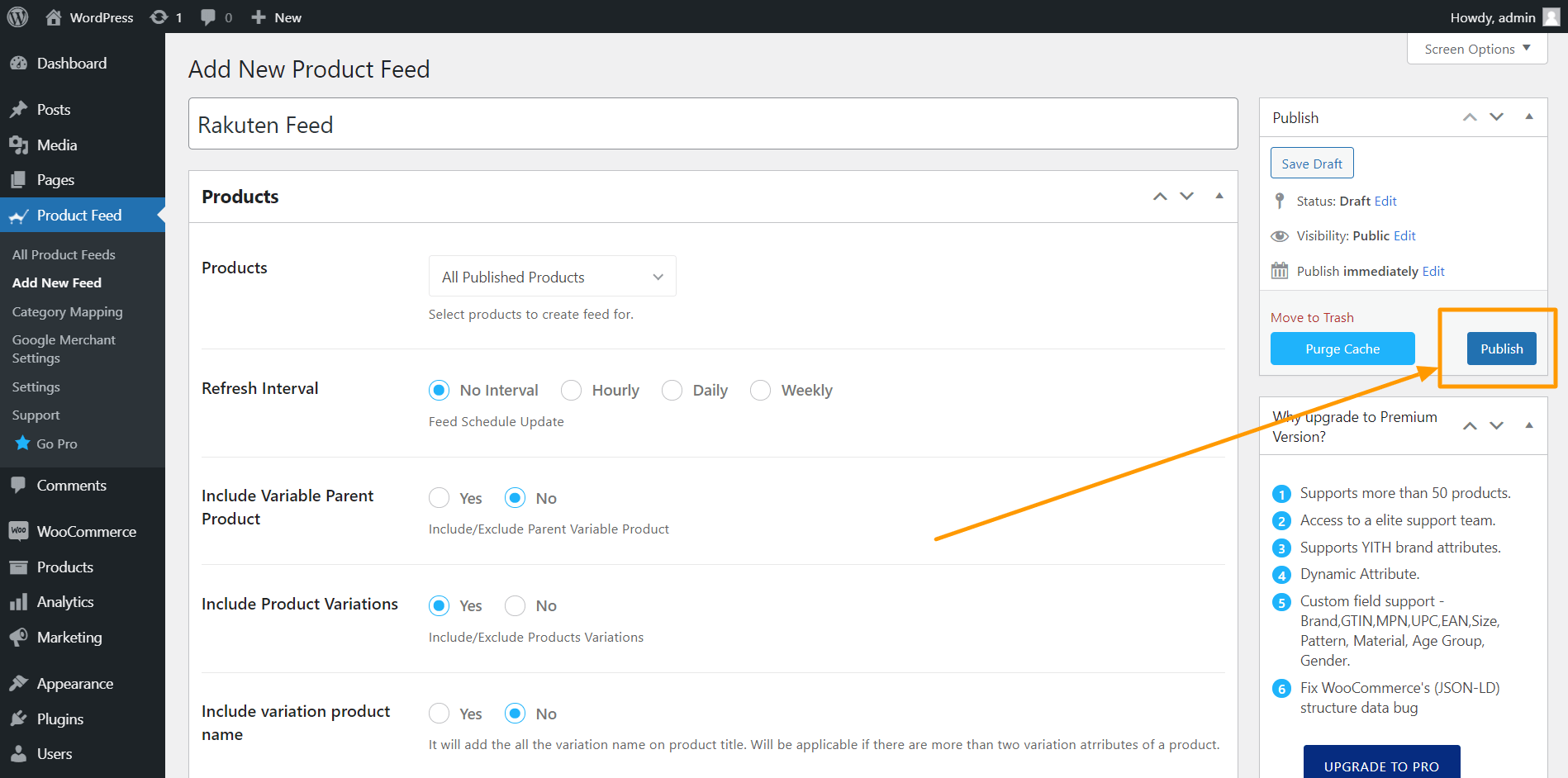 Pubblica feed di prodotti Rakuten con Product Feed Manager