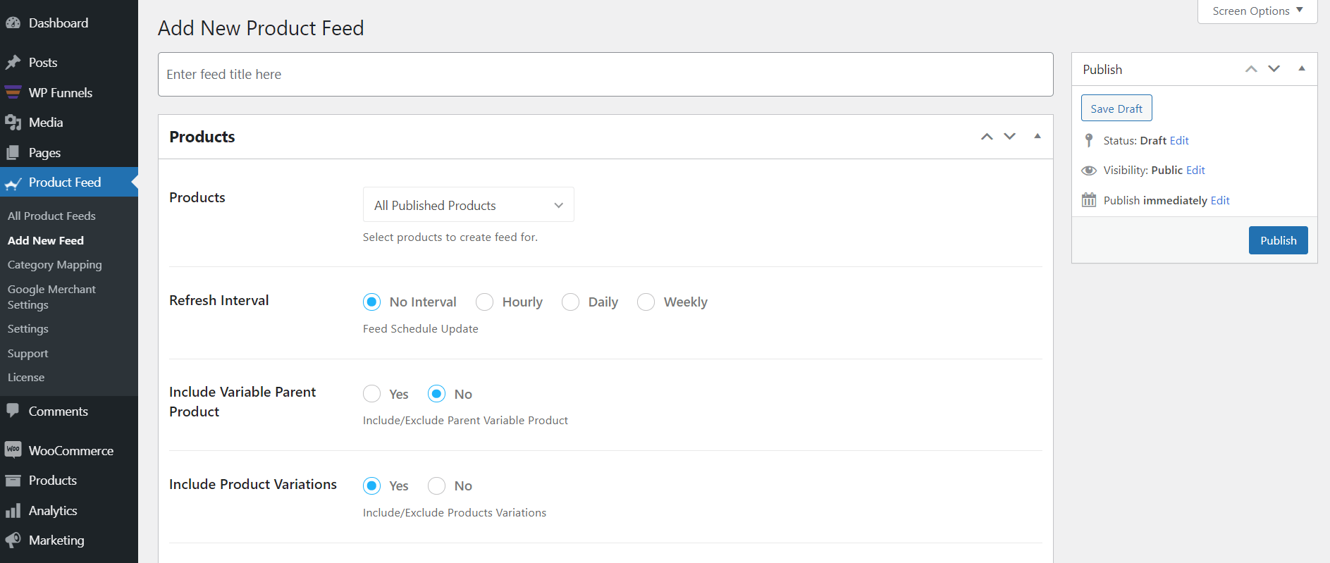 Product Feed Manager - Nuovo feed