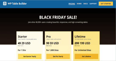 WP Table Builder Black Friday-Rabatt