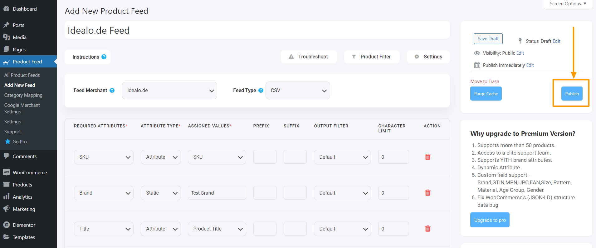 Pubblica feed Idealo.de