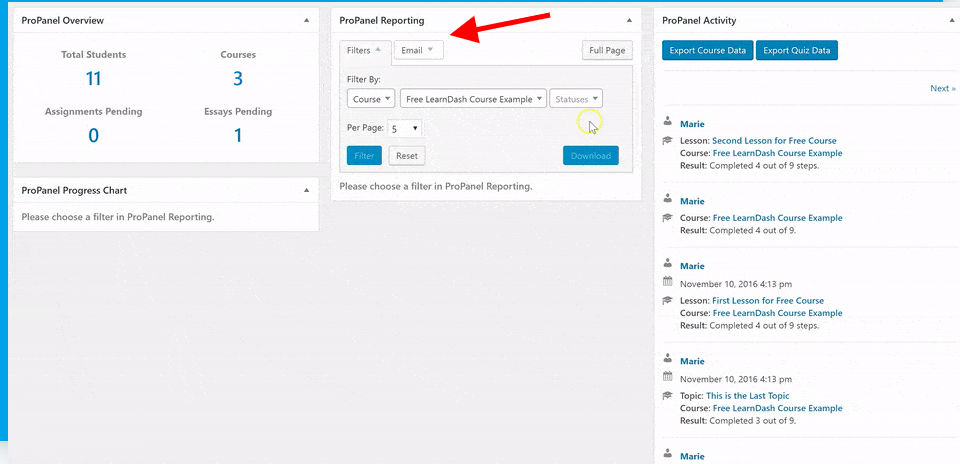 LearnDash Propanel 报告小部件