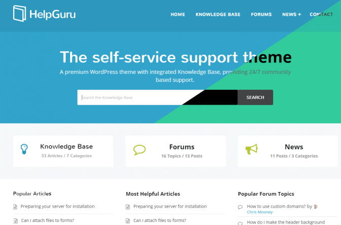 HelpGuru può essere trasformato usando un tema figlio