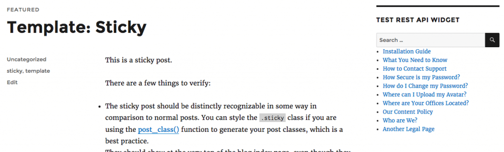 Widget di ricerca che mostra i risultati per 'test' senza il reindirizzamento della pagina