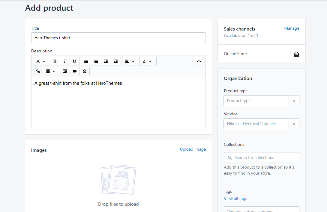 shopify ajouter une interface de produit
