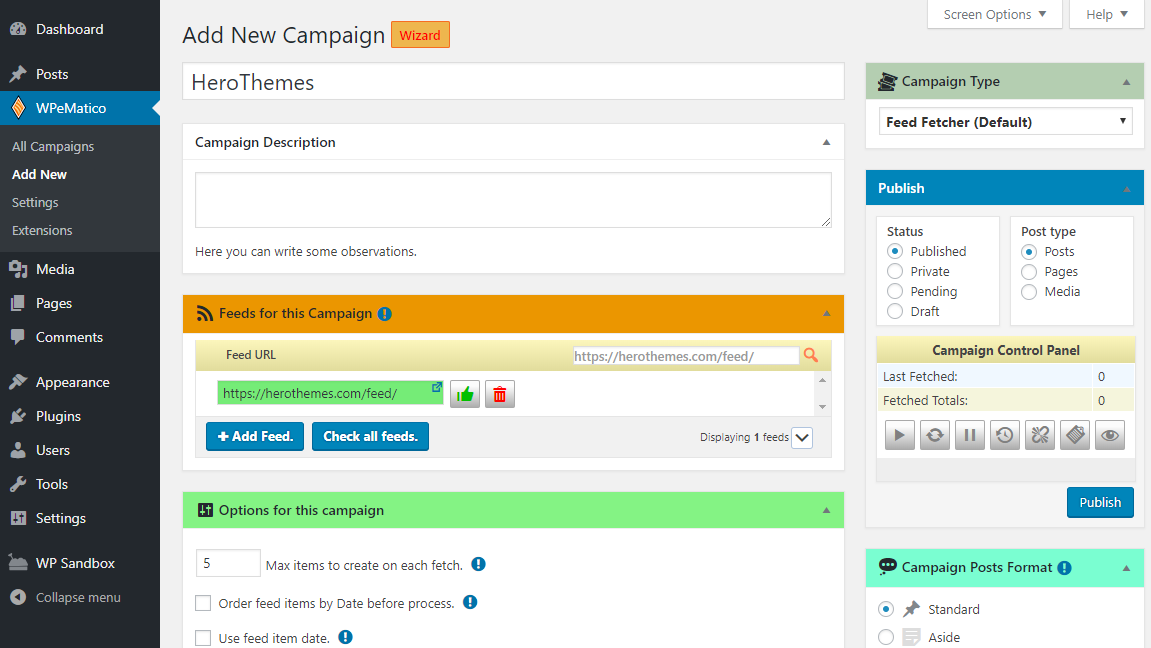 wpematico rss feed fetcher 自动博客