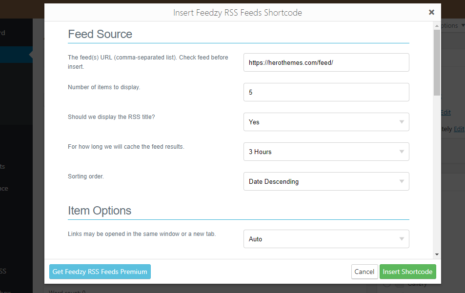 feedzy rss 提要短代码生成器