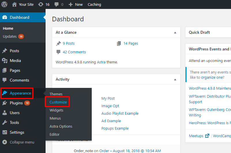 访问 wordpress 定制器