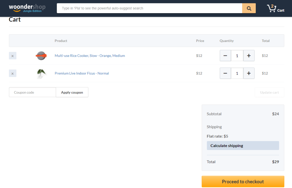 Woondrshop 购物车页面