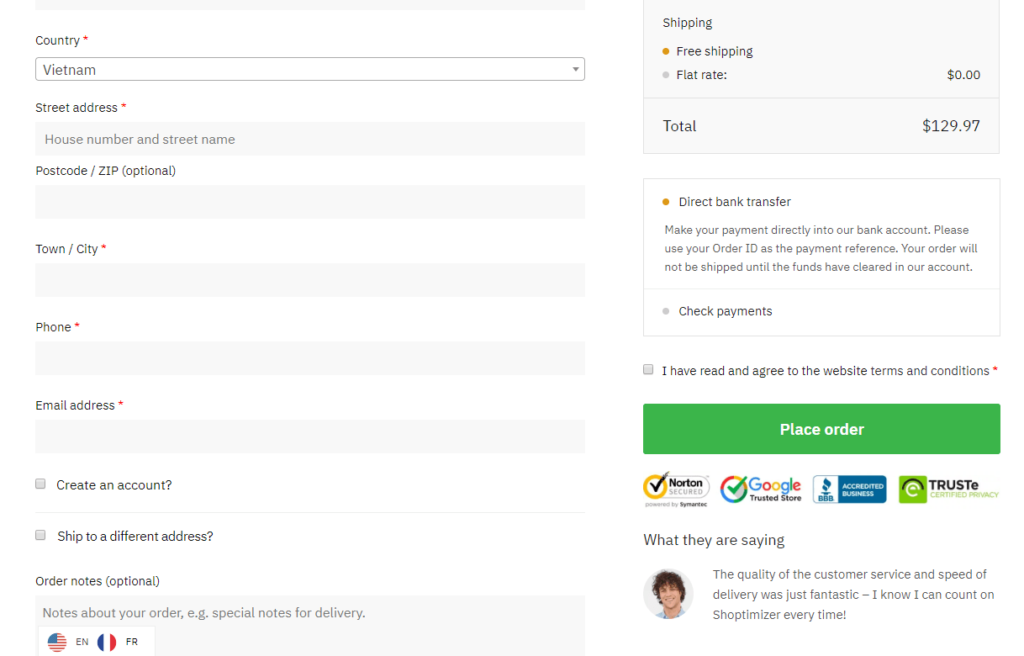 Shoptimizer 结帐页面