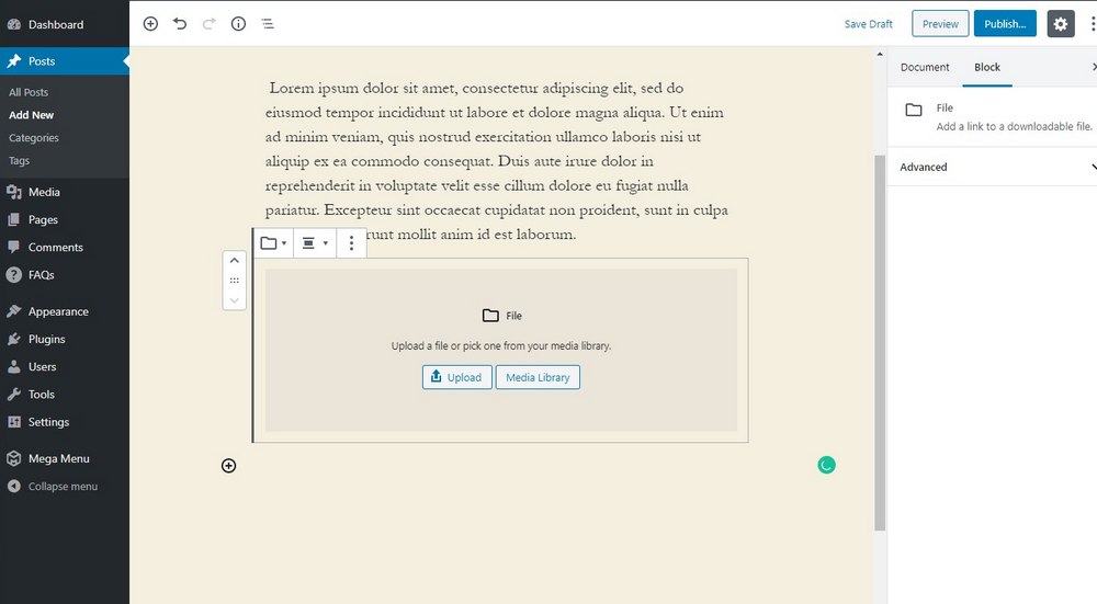 intégrer pdf dans gutenberg - 2