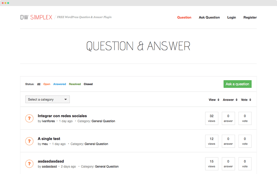 Плагин вопросов и ответов DW