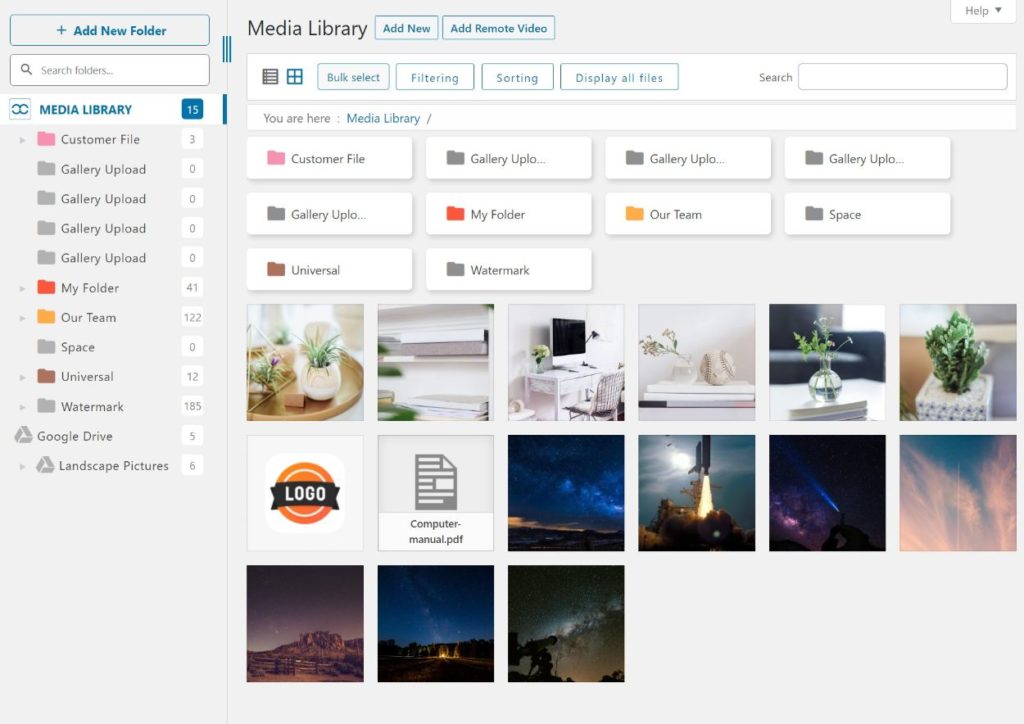 WP媒体文件夹界面